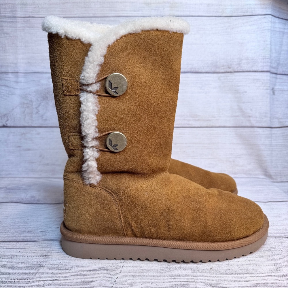Koolaburra by UGG Victoria Chestnut Suede Faux Fur Button‎ Boots Womens size 7